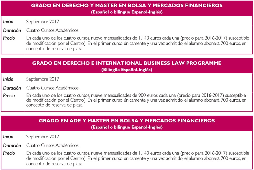 Dobles titulaciones, oferta formativa