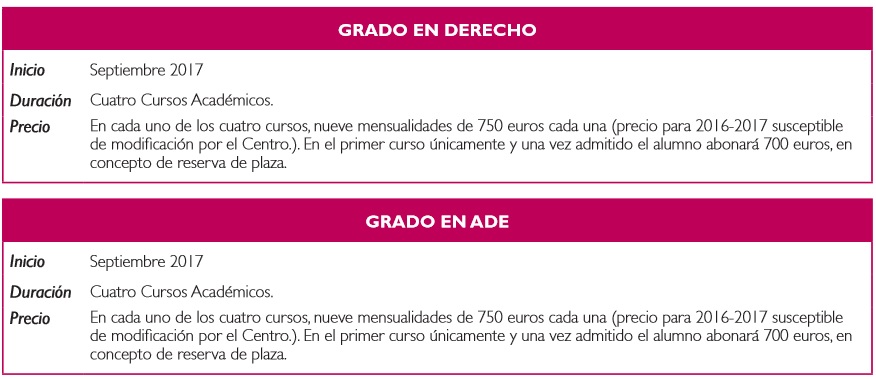 Grados, oferta formativa