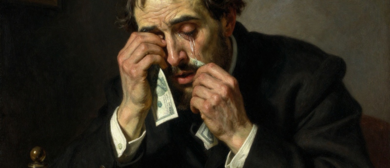 corrupto se limpia lágrimas con billetes